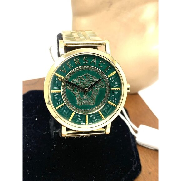 Versace Women's Watch VEK400921 Swiss Quartz Green Dial Gold Stainless Steel - Picture 1 of 12